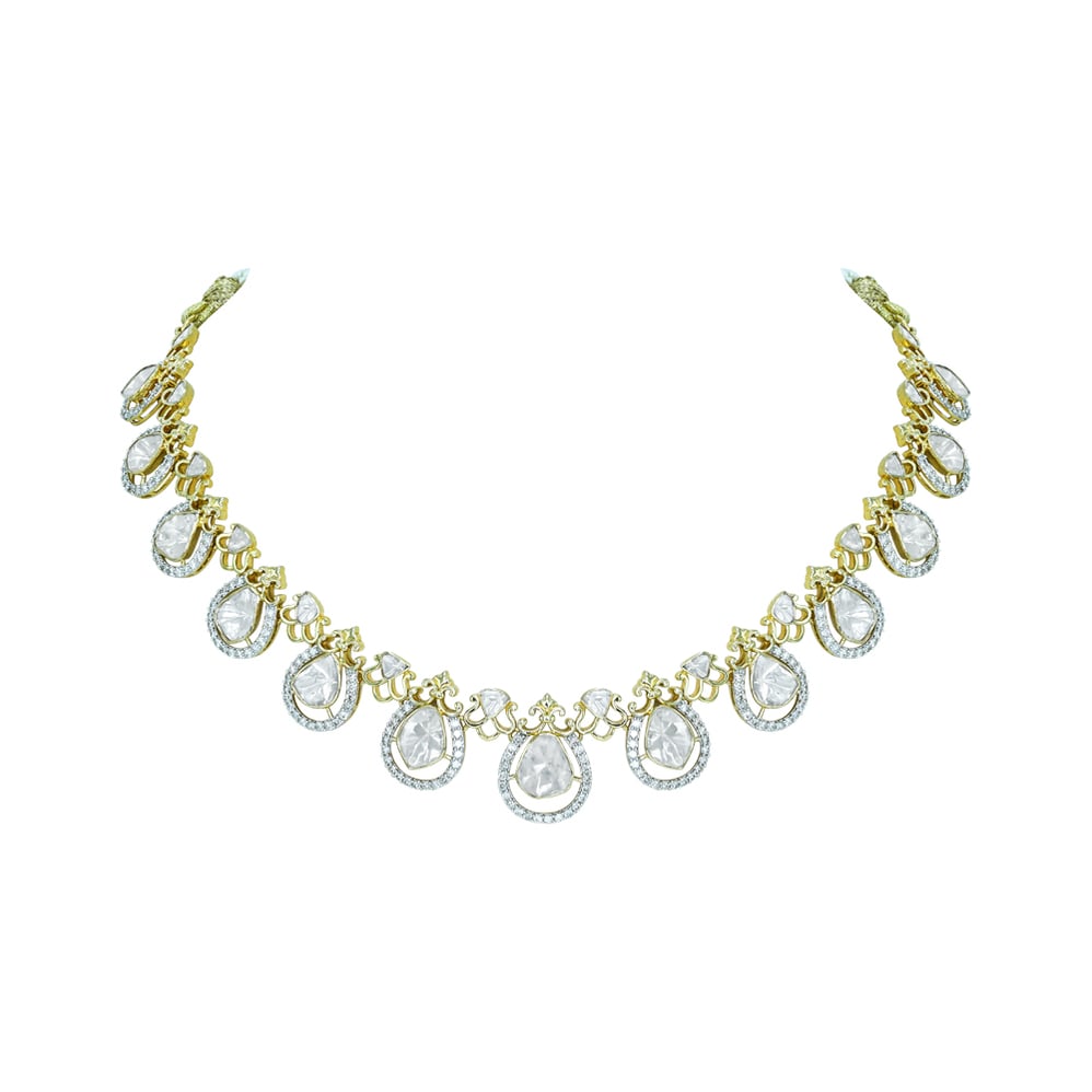 Graceful Polki Diamond Necklace with Intricate Chain